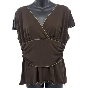 Studio M Women Top Blouse Size XL Extra Large Brown V-Neck Peplum Surplice New